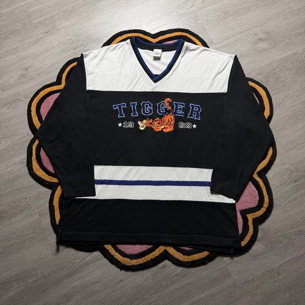 Vintage Y2K Disney Store Tigger Embroidered Logo L/S Shirt Size 2XL Black Blue